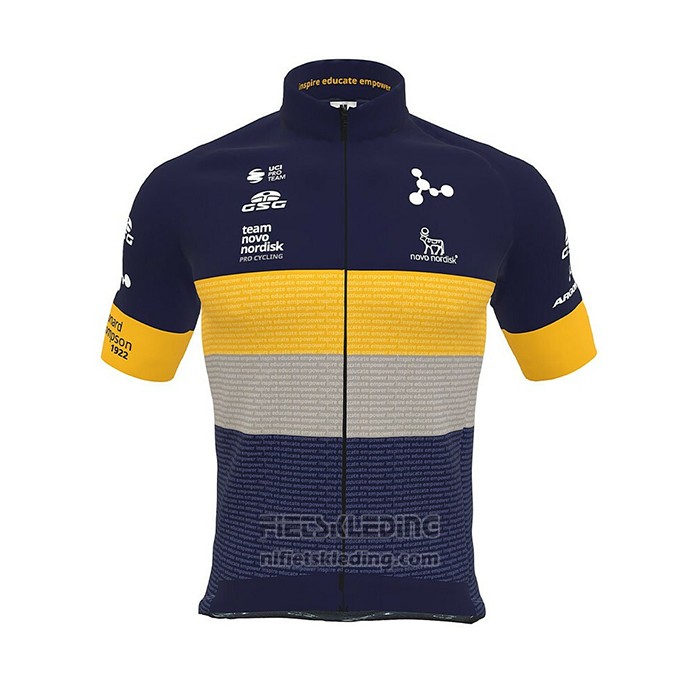 2022 Fietskleding Novo Nordisk Diep Blauw Geel Korte Mouwen en Koersbroek